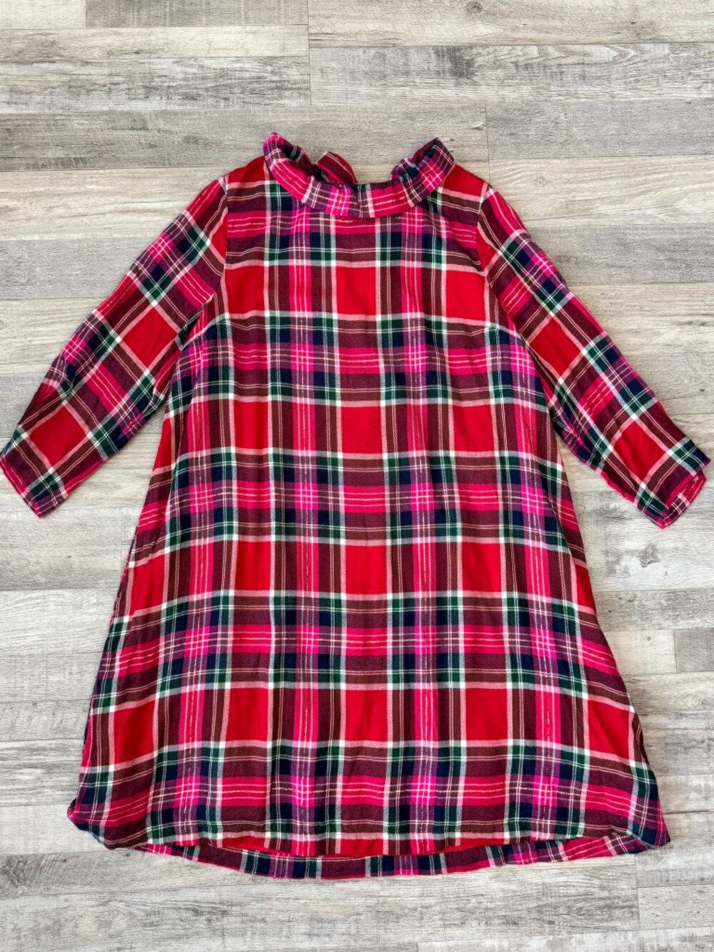 Crown + Ivy red pink plaid flannel dress back neck tie lined size large Q41
